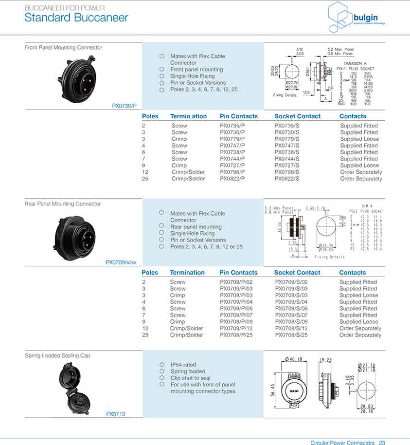 標(biāo)準(zhǔn)系列電源連接器配件PX0734，PX0733選型