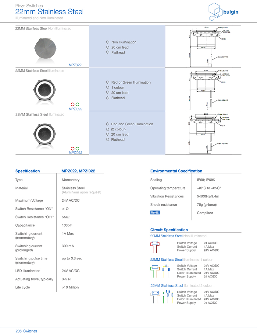 MPZ022不銹鋼P(yáng)iezo開關(guān)規(guī)格尺寸