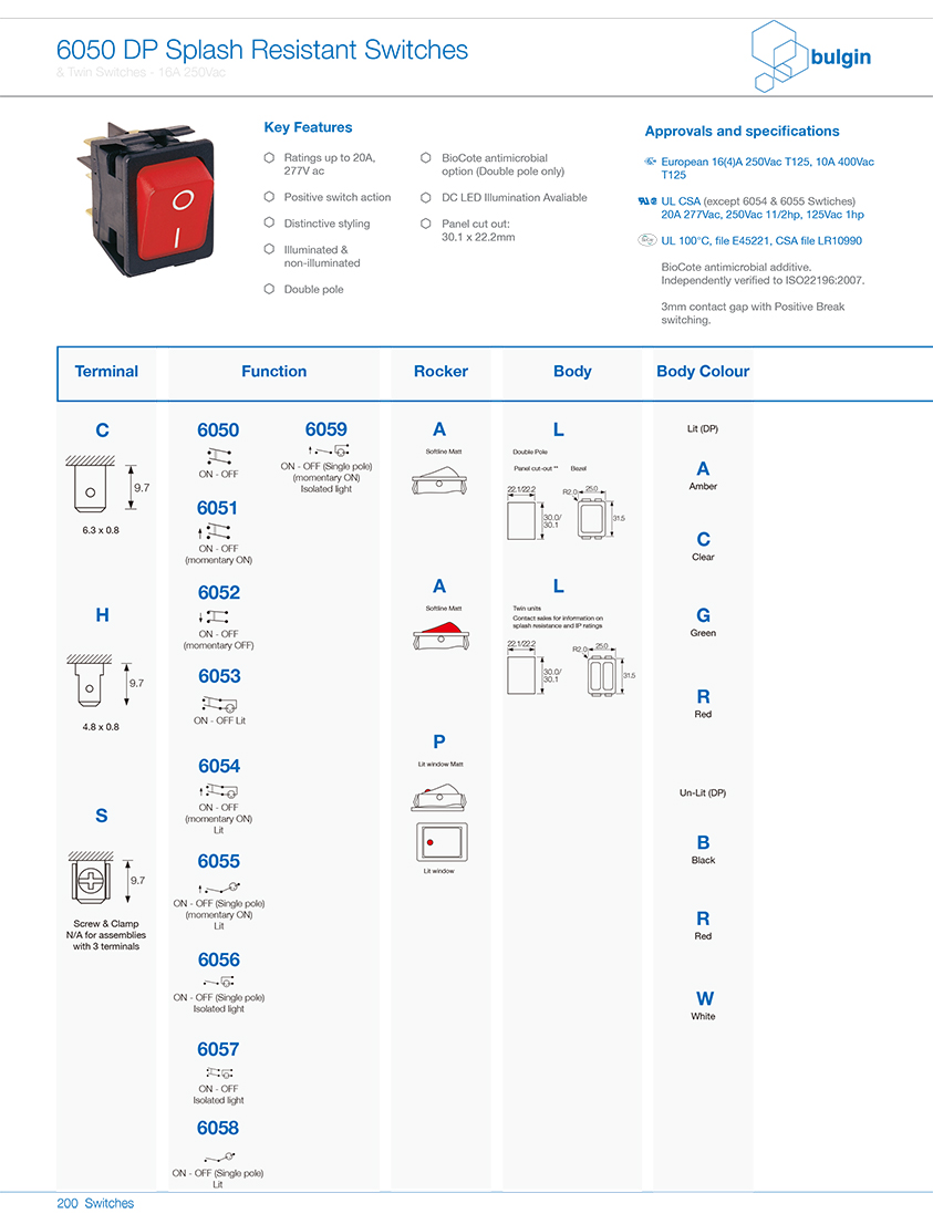 6050DP翹板開關(guān)系列選型