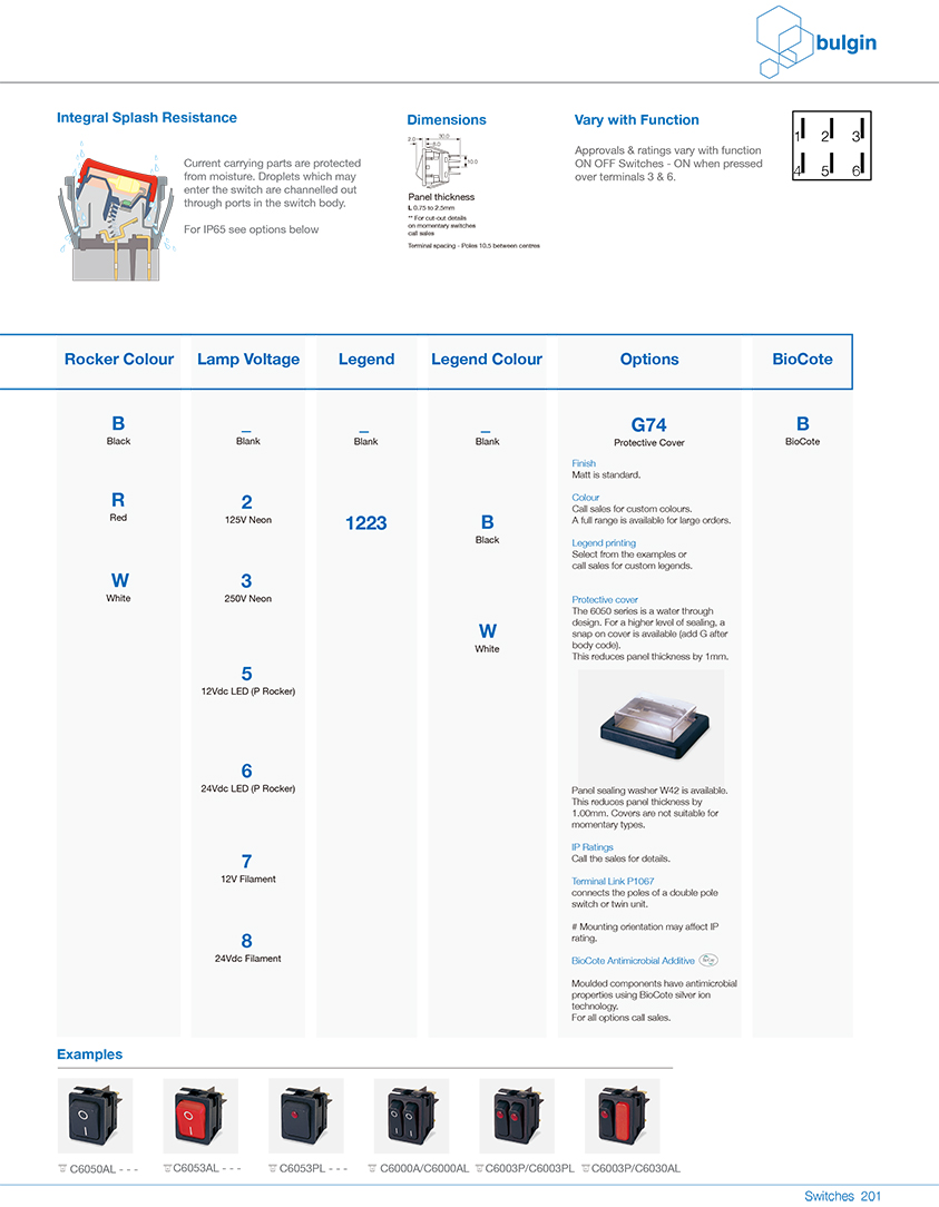 6050DP翹板開關(guān)系列功能表