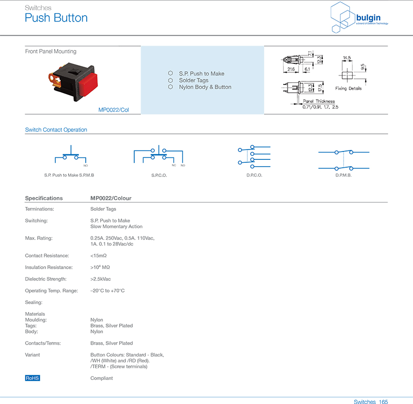 MP0012系列前面板安裝按鈕開(kāi)關(guān)功能