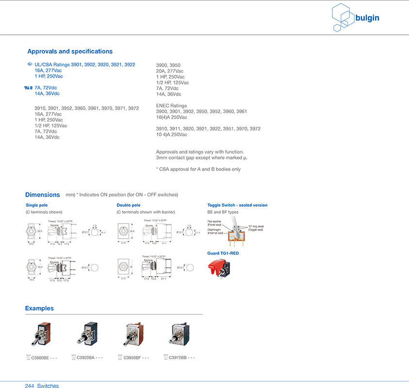 3900金屬搖桿開關(guān)系列參數(shù)