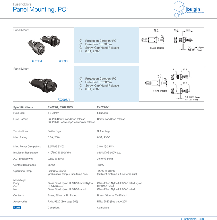 FX0296-S保險(xiǎn)絲座選型