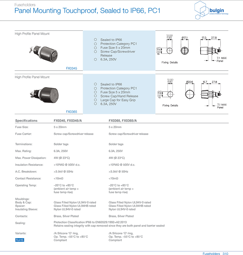 FX0365 IP66保險絲座選型 FX0365 IP66保險絲座選型