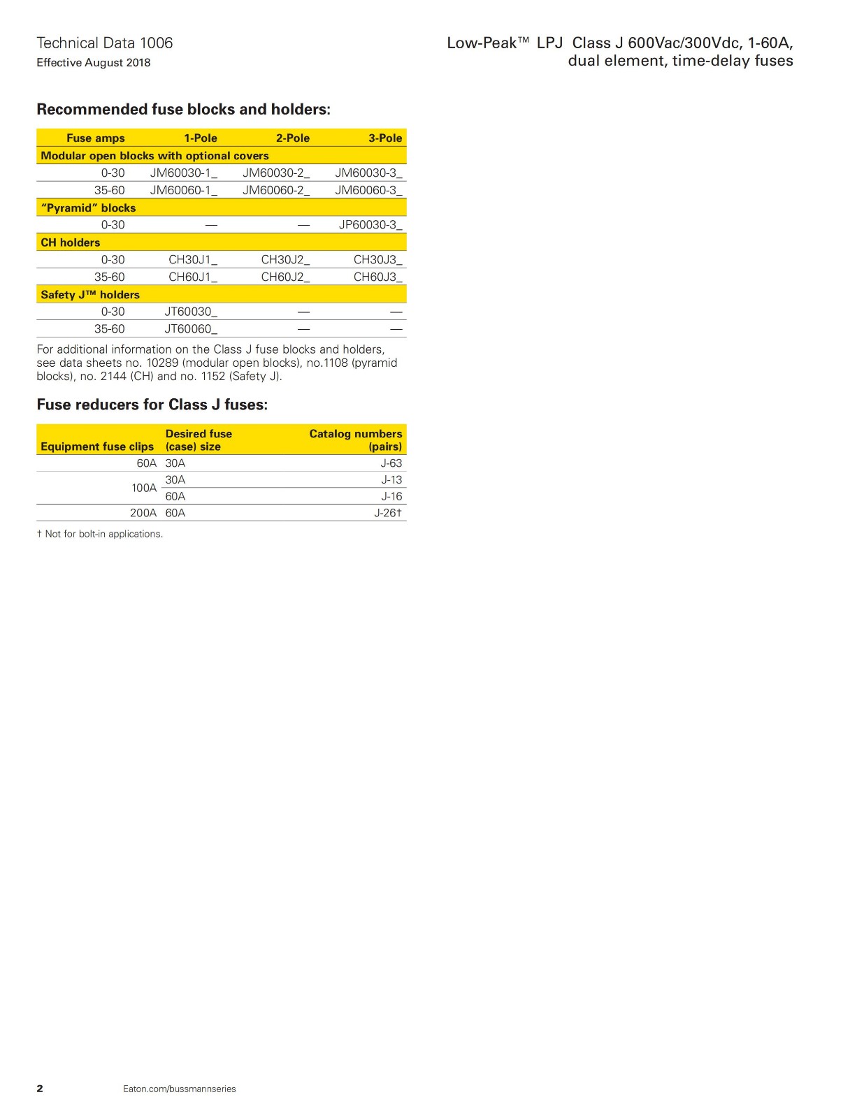 LPJ系列美標(biāo)熔斷器參數(shù)