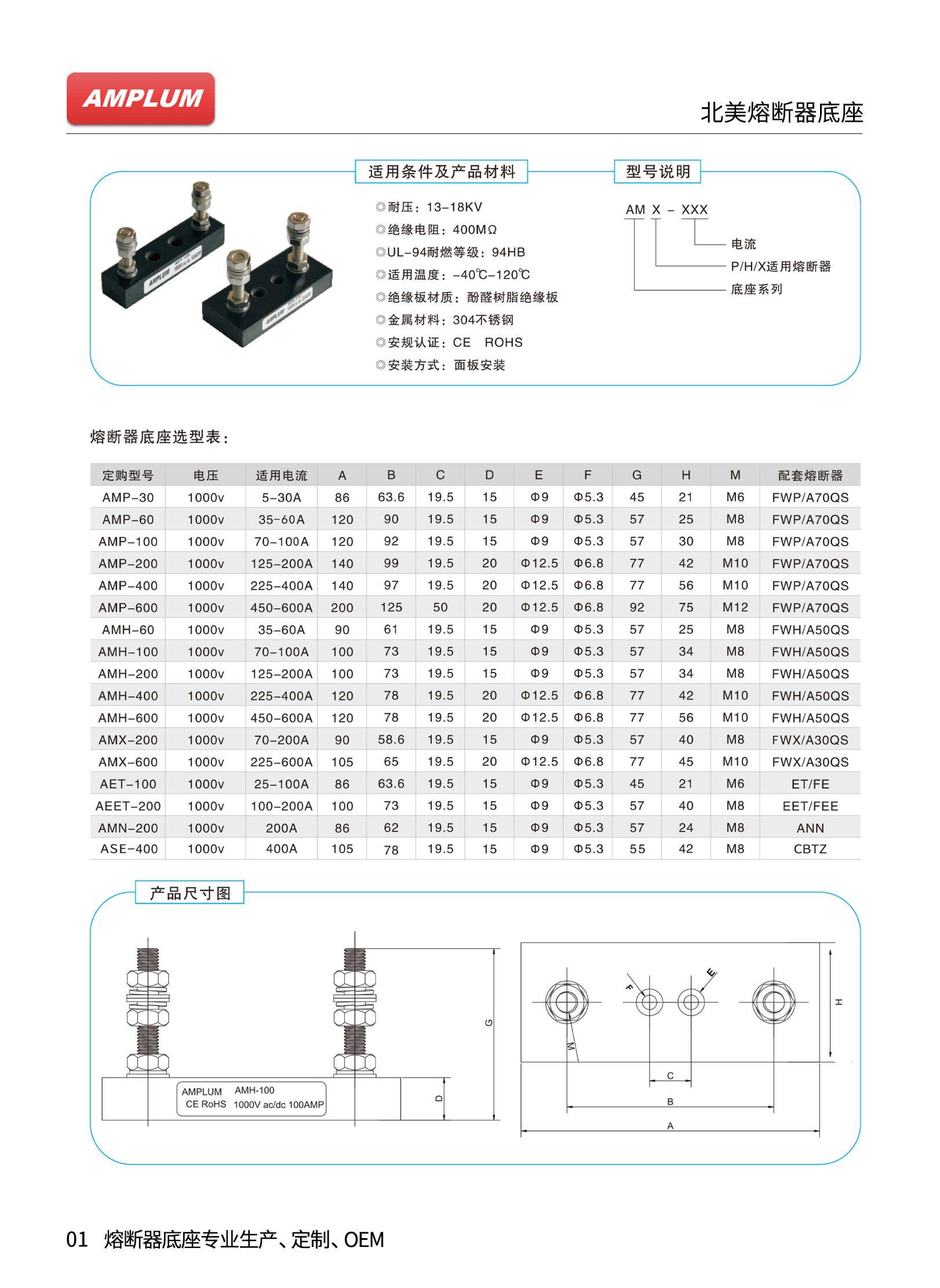 AMH-200固定式熔斷器底座技術(shù)參數(shù)